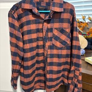 Nomad Kids Plaid Button-Down Shirt in Orange and Navy